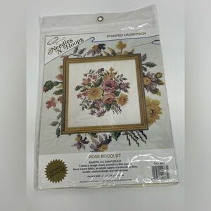 Vintage Needles N Hoops Stamped Cross Stitch Kit Rose Bouquet NIP Rare